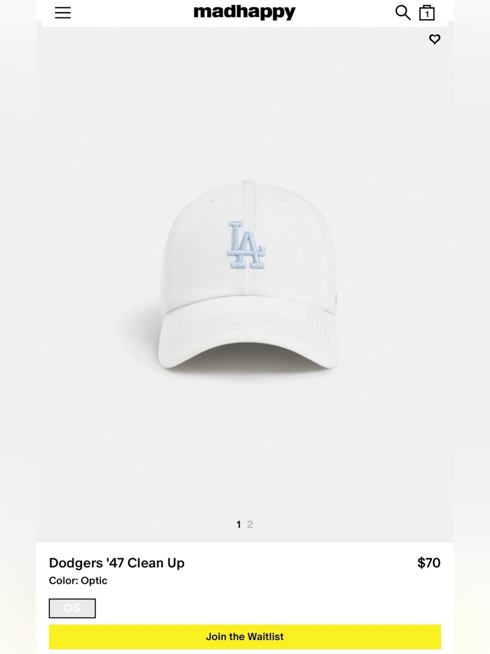 47 White Cap with Light Blue LA Embroidered Logo